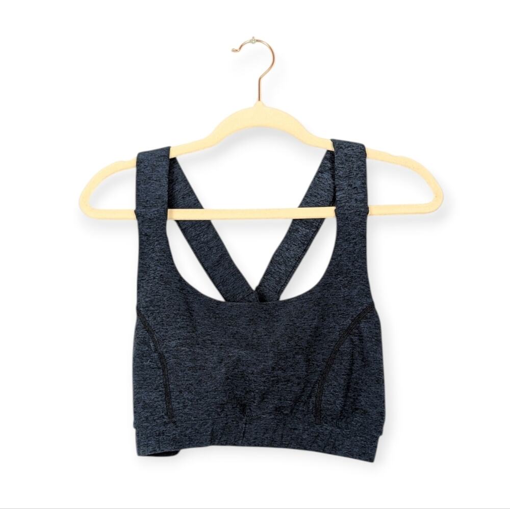 Interval Sports Bra XL Blue Heather Criss Cross Back Athletic Yoga Gym